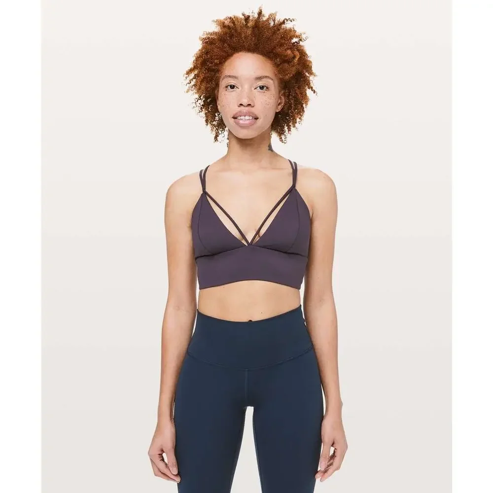 Lululemon Pushing Limits Bra Cyber Purple Size 6 Strappy Longline - Picture 2 of 9